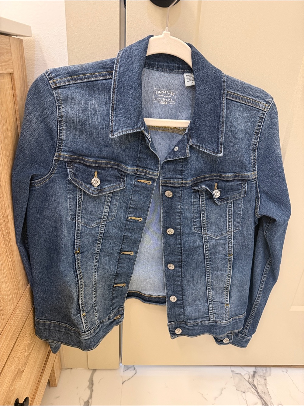 Signature Dark Blue Denim Jacket with Button Front